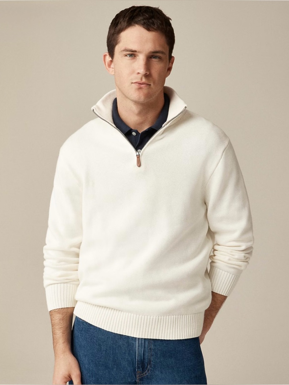 NWT J. Crew Heritage Cotton Quarter-zip Sweater Ivory